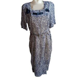 12/14 Vintage 1940's Dress Lipson Bros. Printed Midi Belt Near Sheer MCM